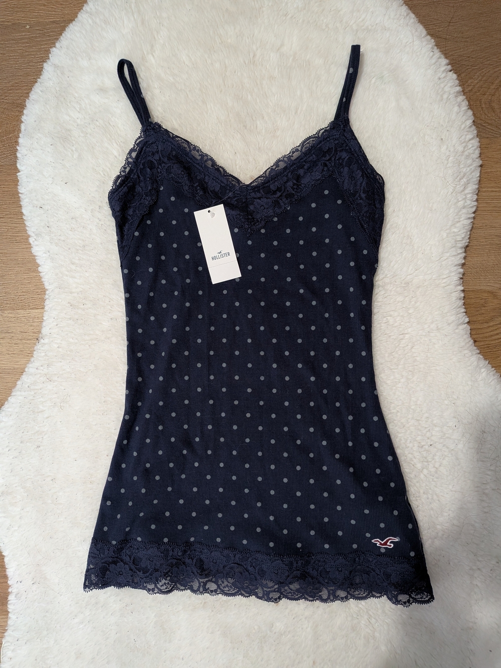 Hollister Lace Trim Layering Cami Polka Dot Lace Trim in Blue Size Medium